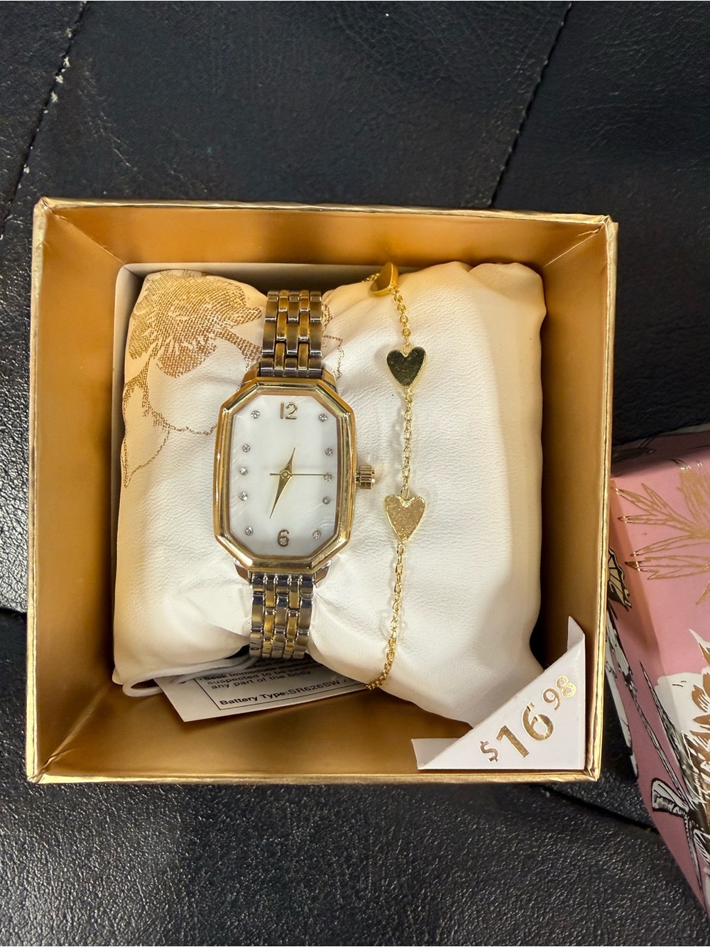 Gold-Tone Women's Watch and Heart Charm Bracelet Set - Gold
